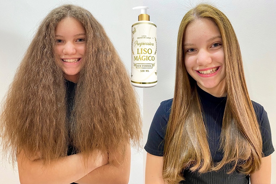 Antes e depois — cabelo armado para liso natural
